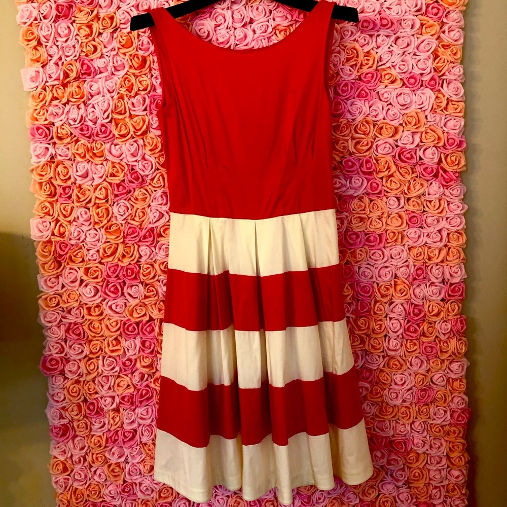 kate spade Red and White Striped Sleeveless Midi Dress